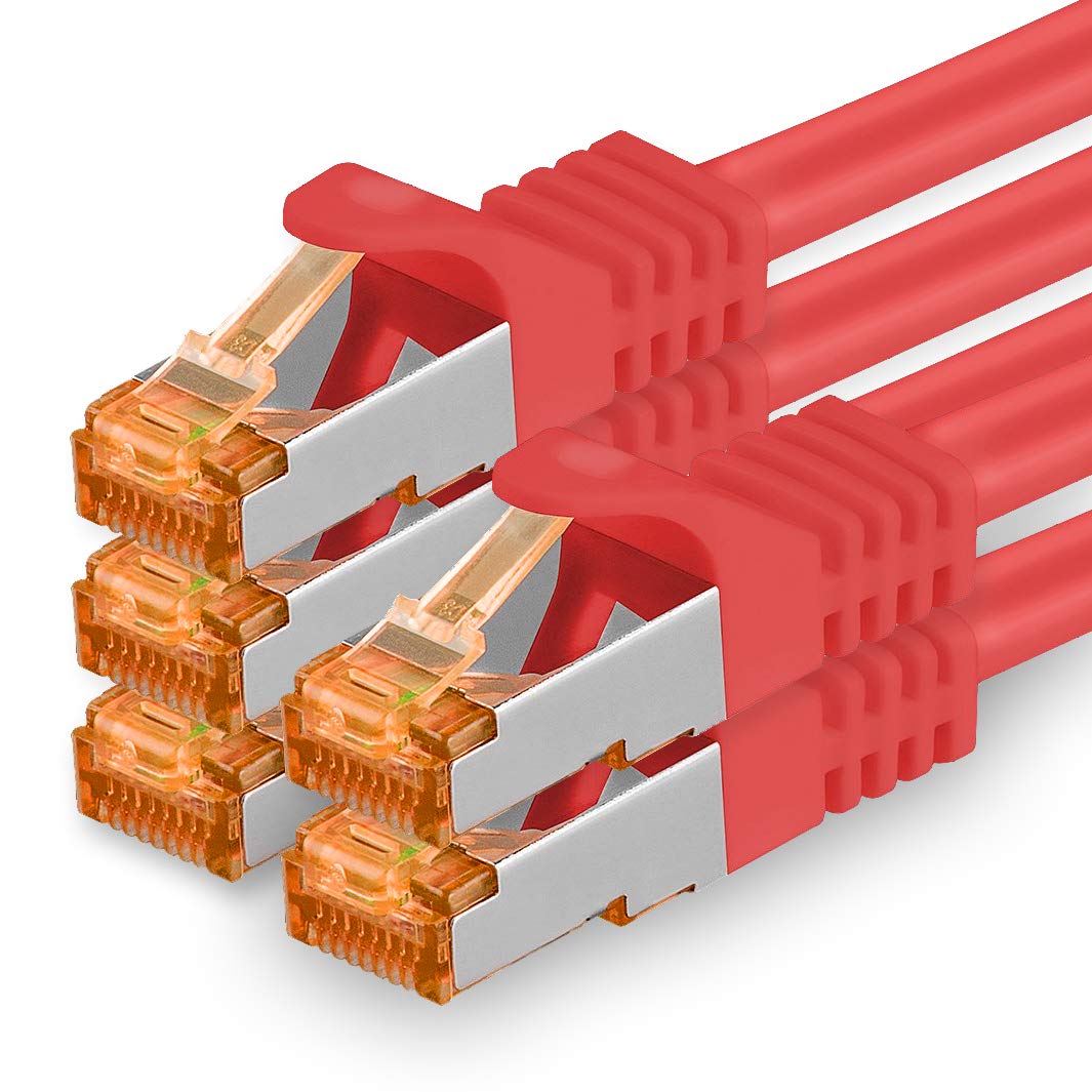 1aTTack.de 5m - Cat.7 Netzwerkkabel Rot - 5 Stück Gigabit Ethernet LAN Kabel 10000 Mbit s Patchkabel Cat7 Kabel S FTP PIMF Schirmung LSZH Cat.7 Rohkabel Rj45 Stecker Cat 6a - 5 x 5 Meter