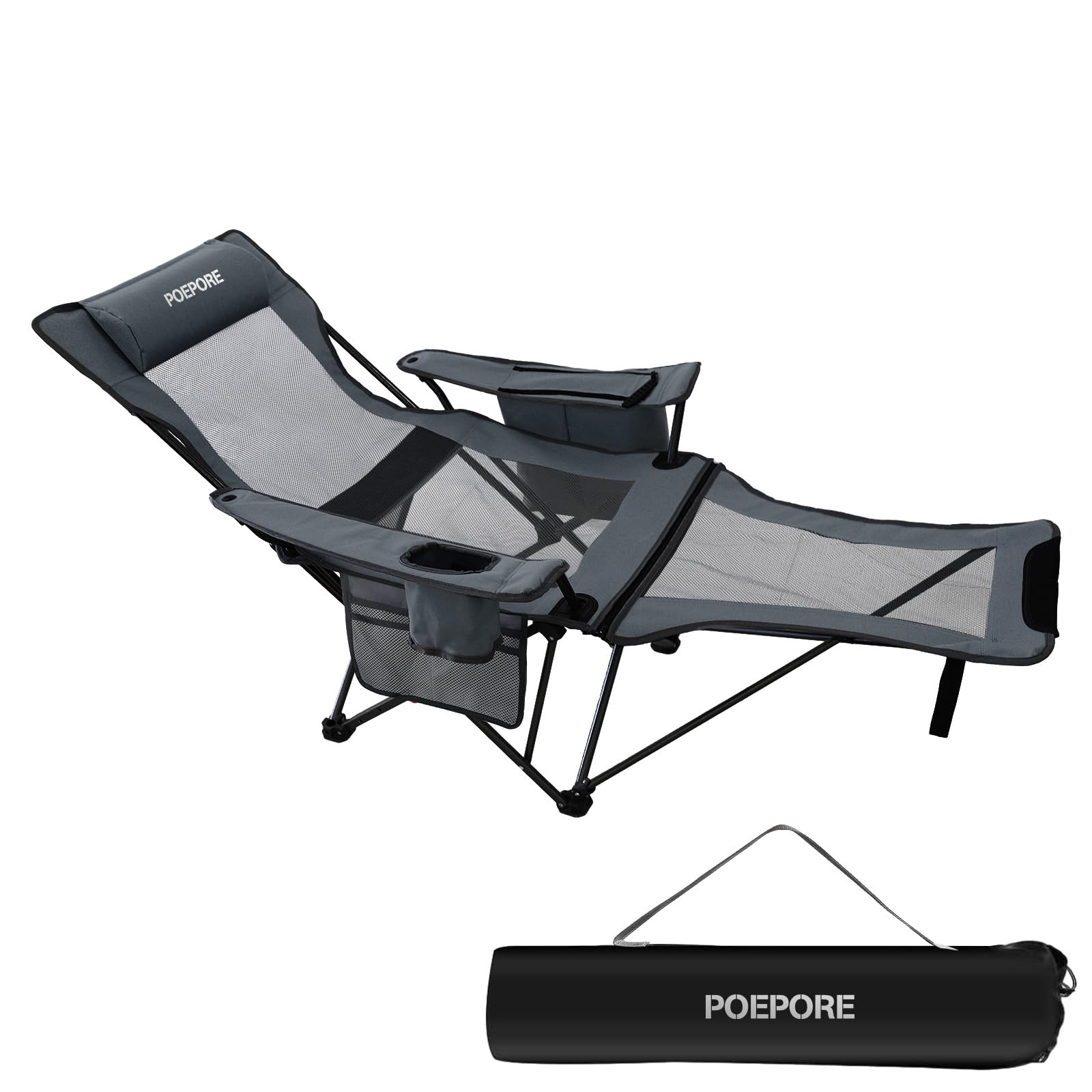 reclining camping chair 4 position with foot rest comfortable for adults 265ibs folding lounger mesh beach chair with cooler bag and cup holder for outdoor patio