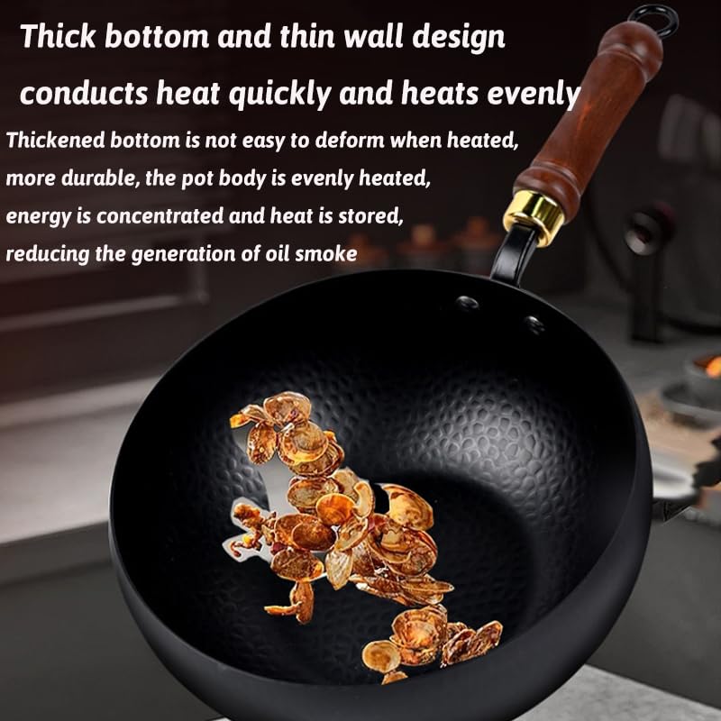 Wok japonés de hierro fundido con tapa y espátula 30 cm miniatura 4