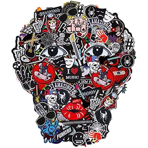 Meneng Embroidered Patches Iron-on Appliques: 30pcs Assorted Cool Punk Embroidery Sew-on Patch for Jackets Clothing Cover