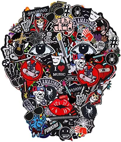 Meneng Embroidered Patches Iron-on Appliques: 30pcs Assorted Cool Punk Embroidery Sew-on Patch for Jackets Clothing