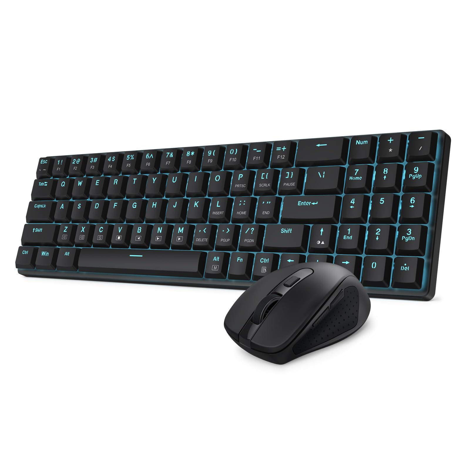 Redragon BS8773 Combos de teclados y ratones inalámbricos para juegos, 78 teclas, 2,4 GHz, teclado mecánico con interruptores marrones, diseño delgado y compacto con retroiluminación azul, ratón 2400