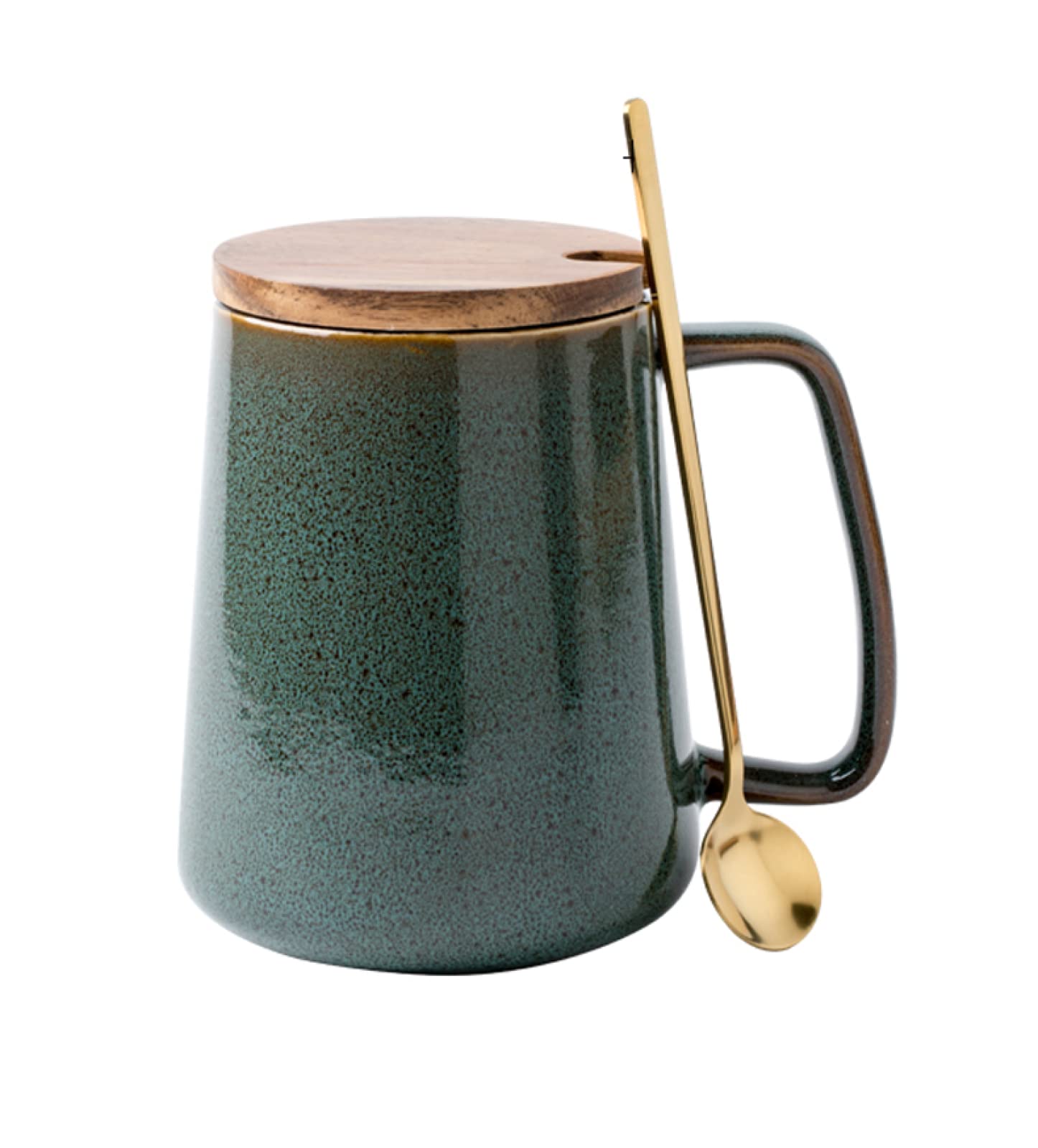 Tazza da caffè in ceramica Cielo stellato verde con cucchiaio e coperchio Tazza da tè Tazza da caffè in ceramica fatta a mano Tazza regalo per ufficio e casa