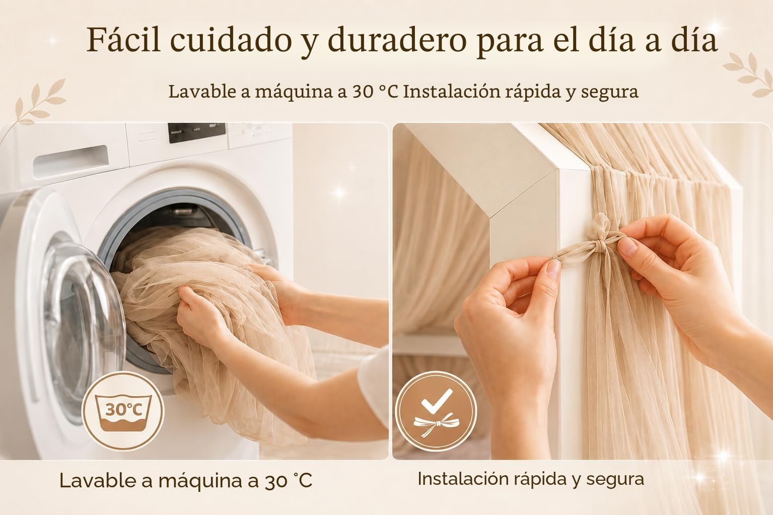Baby Fancyroom Juego de Decoración para Cama de Casa, Dosel Beige con Guirnalda de Pompones de Tul Premium para Habitación Infantil (Cielo + 5 Mariposas Doradas)