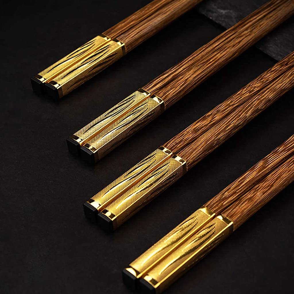 FAMMIX Lot de 10 paires de baguettes rondes en bois sculptées à la main, réutilisables, passent au lave-vaisselle, baguettes coréennes japonaises pour restaurant, maison H