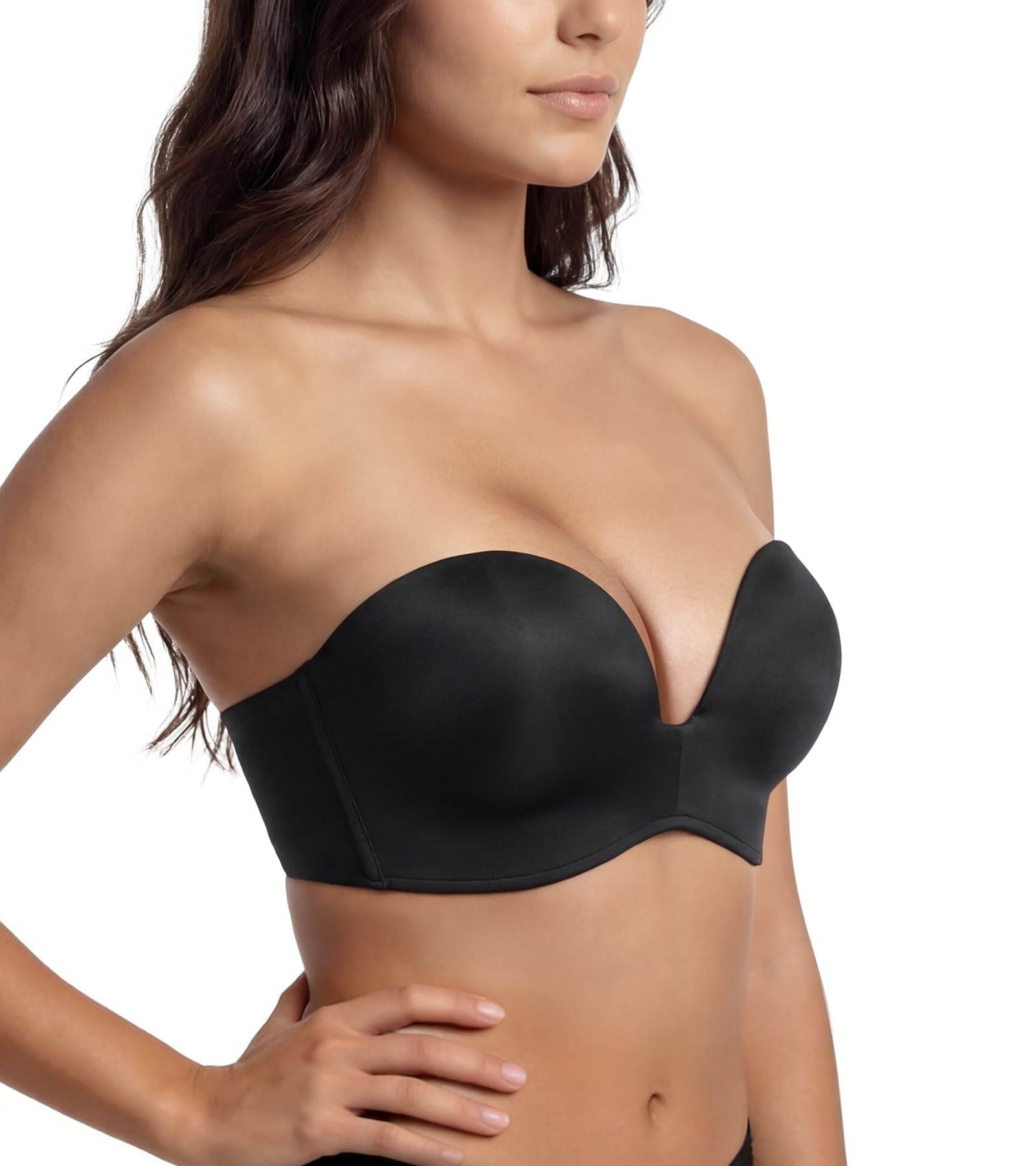 Lemorosy Brasier sin Tirantes para Mujer, sin Varillas, con Relleno, Antideslizante, Invisible, sin Tirantes, Negro Puro, 85A