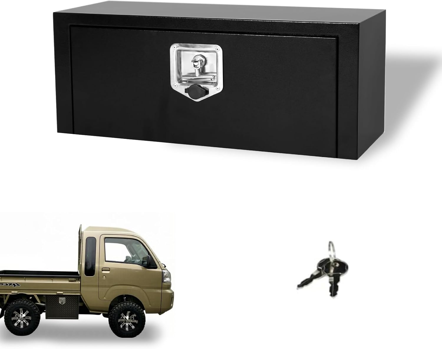 Heavy Duty Underbody Tool Box Truck Bed Storage with T-Handle Lock Black Steel Smooth Surface Truck Tool Box for Truck，Pick Up,RV，Trailer，27.5 x 10 x 11 inch