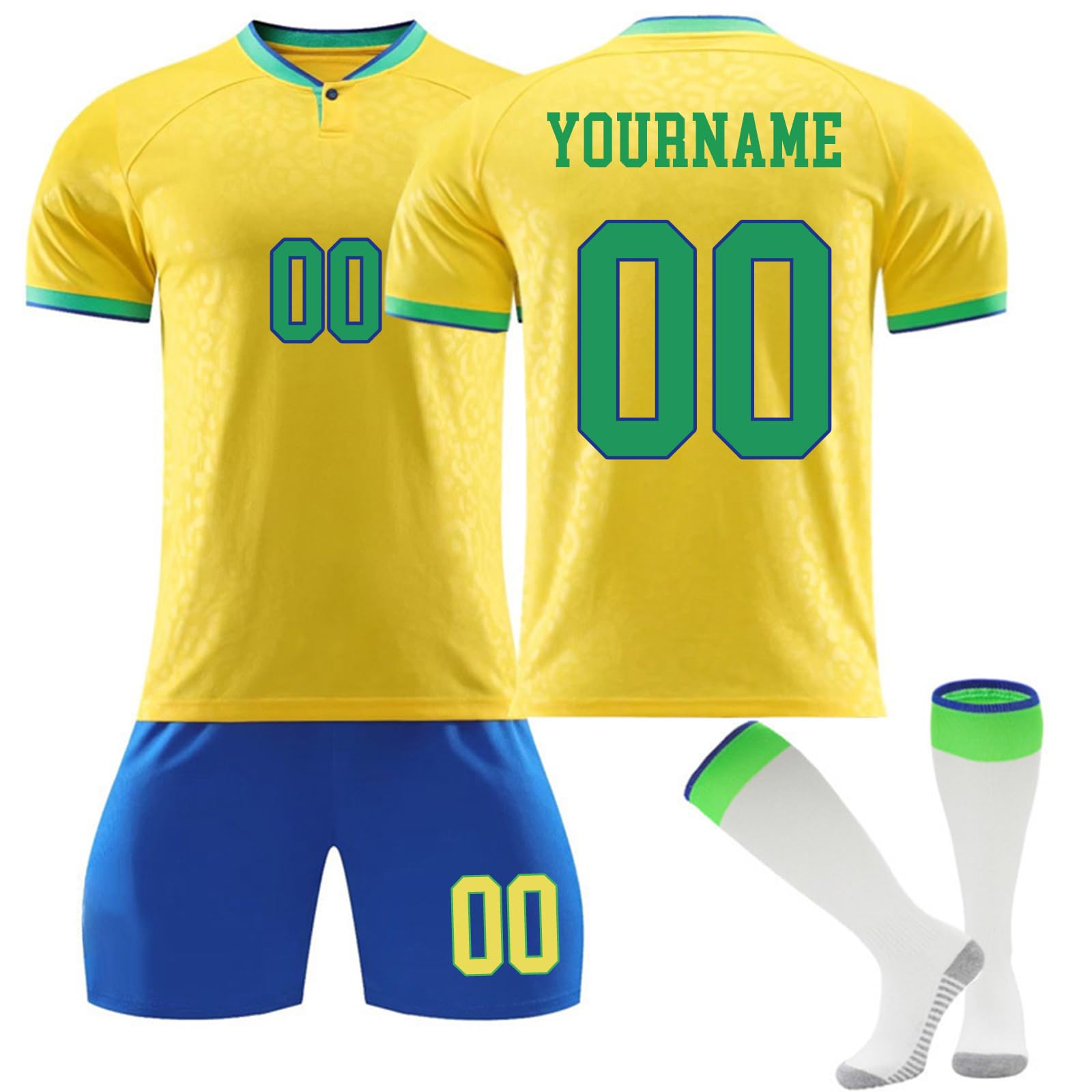 Maillot de Foot Brésil Coupe du Monde Enfant Personnalisable, Nom et Numéro Personnalisés, Tissu Respirant Séchage Rapide, Ensemble Complet Maillot Short Chaussettes pour Garçon Fille