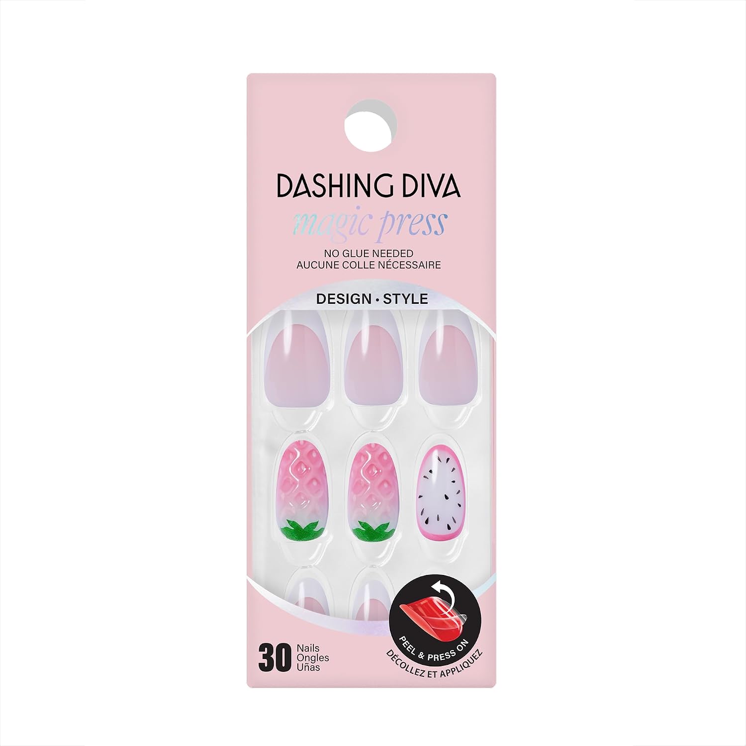 Dashing Diva Magic Press Nail Set - Santorini Spritz - Medium Almond Press On Nails - Long Lasting Gel - Lasts Up to 10 Days - Summer Gel Set - 4-Piece Manicure Kit with 30 Nails