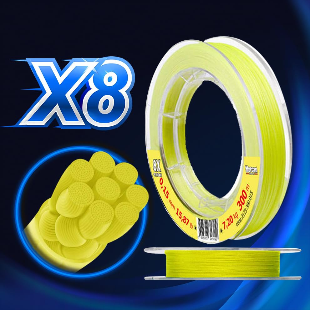 Braided Fishing Line PE Braided Platinum X8 Thread 300m - Yellow Fishing Line - Suitable for Freshwater and Saltwater (Extra Large, 0,28 mm 36,56 lb 16,60 kg 300 m)