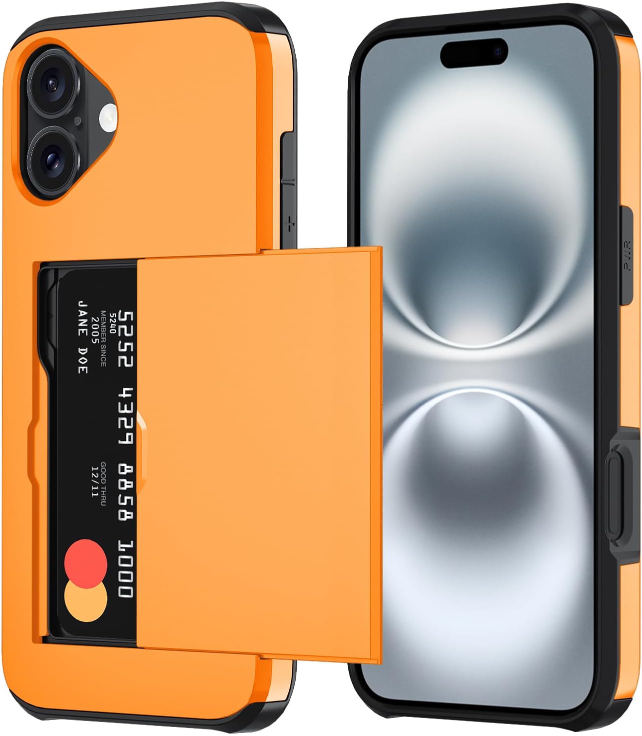 Qinmay Compatible with iPhone 17 Case Wallet,Built-in Card Holder, Heavy Duty Protective Dual Layer Shockproof Hidden Card Slot Slim Wallet Phone Cover for iPhone 17 ，Orange