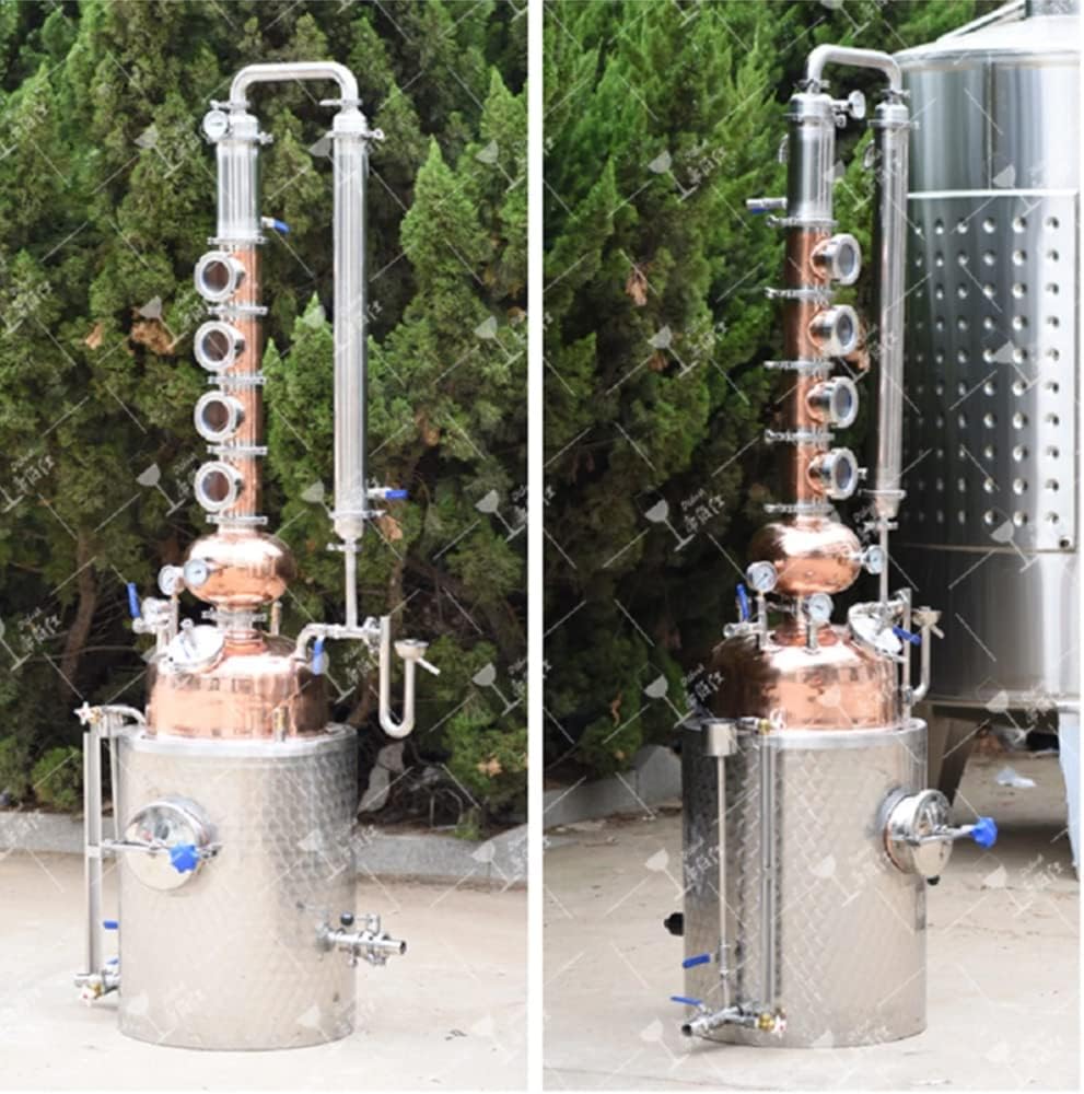 50L tower water heating integrated distiller red copper distillation equipment brandy whisky distiller winery can be customized