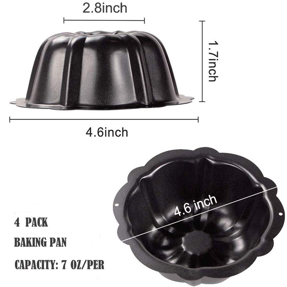 Mini molde antiadherente para tartas, molde estriado de acero al carbono de 4 pulgadas para buntcake, bavarois, brownie, cupcake, canele de pudín, paquete de 4 4