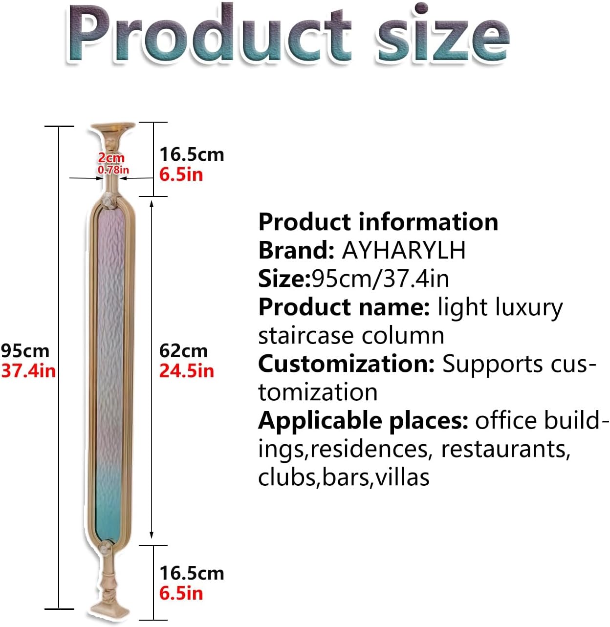 Baluster Stair Spindle Staircase- Aluminum Alloy & Tempered Glass Post,Adjustable & 270° Rotatable Top, Stable Iron Frame for Indoor Staircase, Garden, Deck Railing