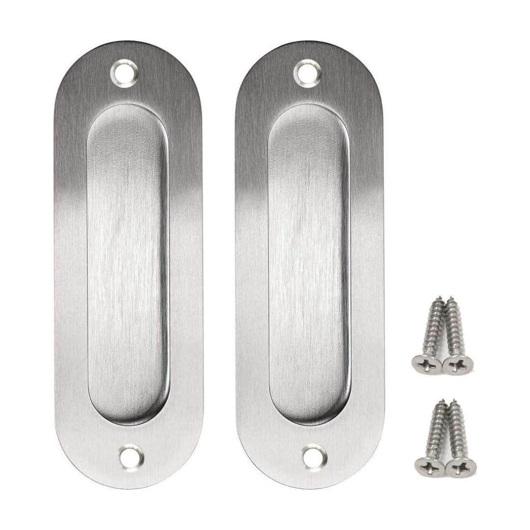 LYMYWUJIN 2 Pcs Oval Recessed Flush Pull Handles,Stainless Steel Concealed Hidden Finger Pulls with Screws for Sliding Door,Cabinet,Wardrobe & Drawer,120×40×13mm