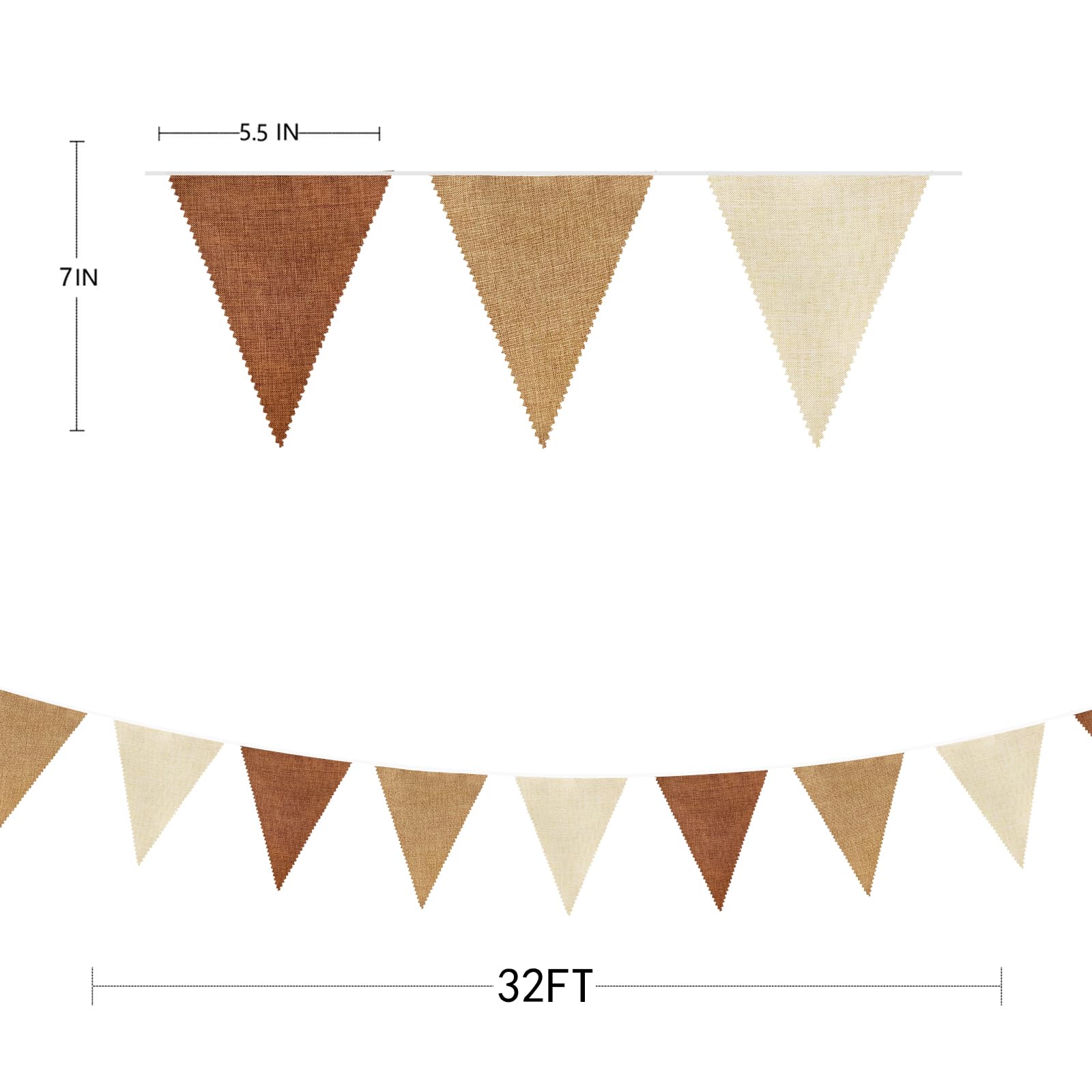 32Ft Brown Party Decorations Boho Pennant Banner Fabric Triangle Flag Linen Bunting Garland Streamers for Woodland Teddy Bear Baby Shower Jungle Safari Birthday Home Nursery Outdoor Garden Decor