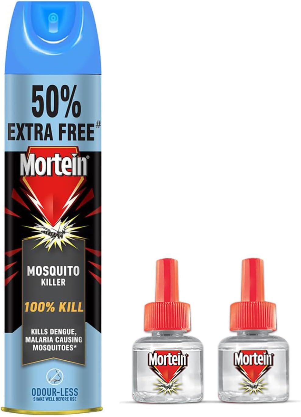 Mortein 600 ml - Odourless, Mosquito Killer Spray & SmartPlus 45ml x 2 (Twin Pack) Mosquito Repellent Liquid Refills | No Chemical Smell Mosquito Spray | Spray + Refill Combo Pack