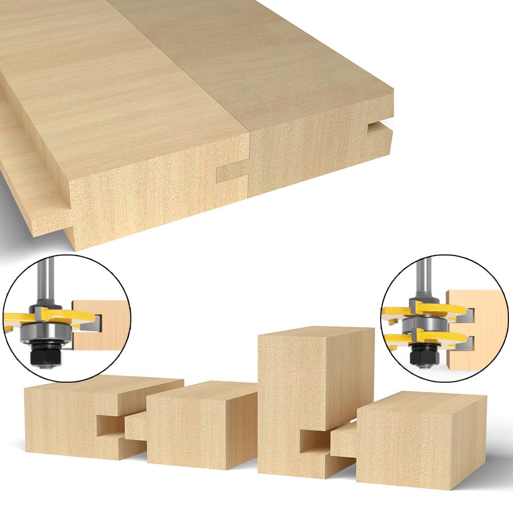 Mesee 8mm Queue Routeur à Rainure, Jeu de 2 Fraises à Rainurer Routeur Bits Outils de Menuiserie Fraise de Rainure en T à 3 Dents pour Travail Coupe du Bois