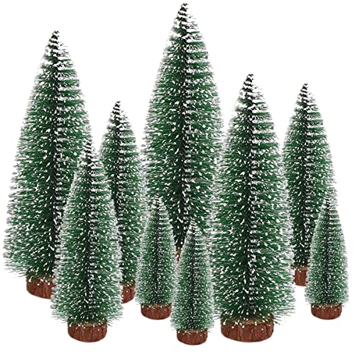 Mini árvore de Natal em miniatura arboros de Natal artificial pequeno com bases de madeira para decoração de mesa, casa e vitrine 10/16/22 cm, 9 unidades