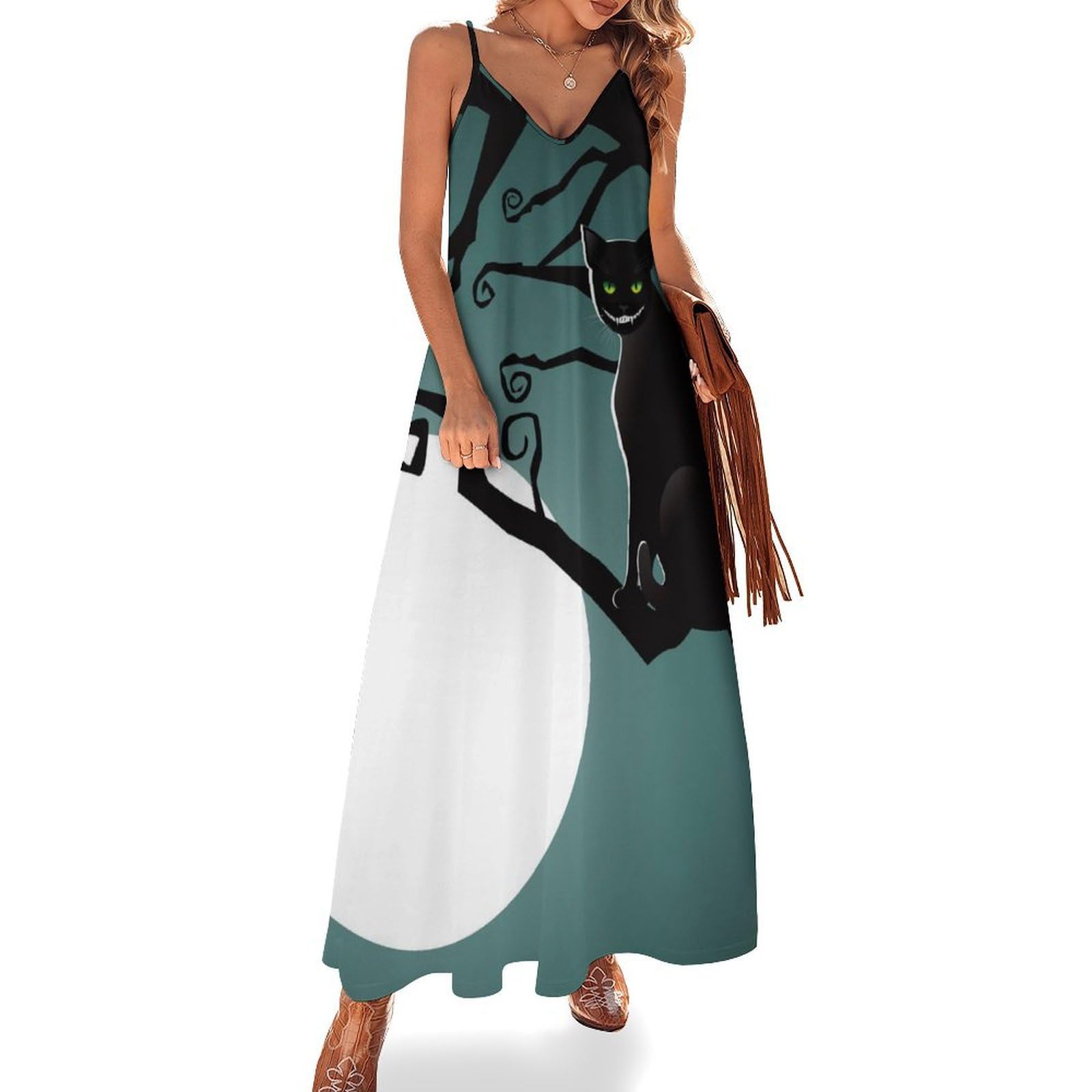Robe longue chat noir idéale pour masquer la chaleur en été lors de vos sorties plage