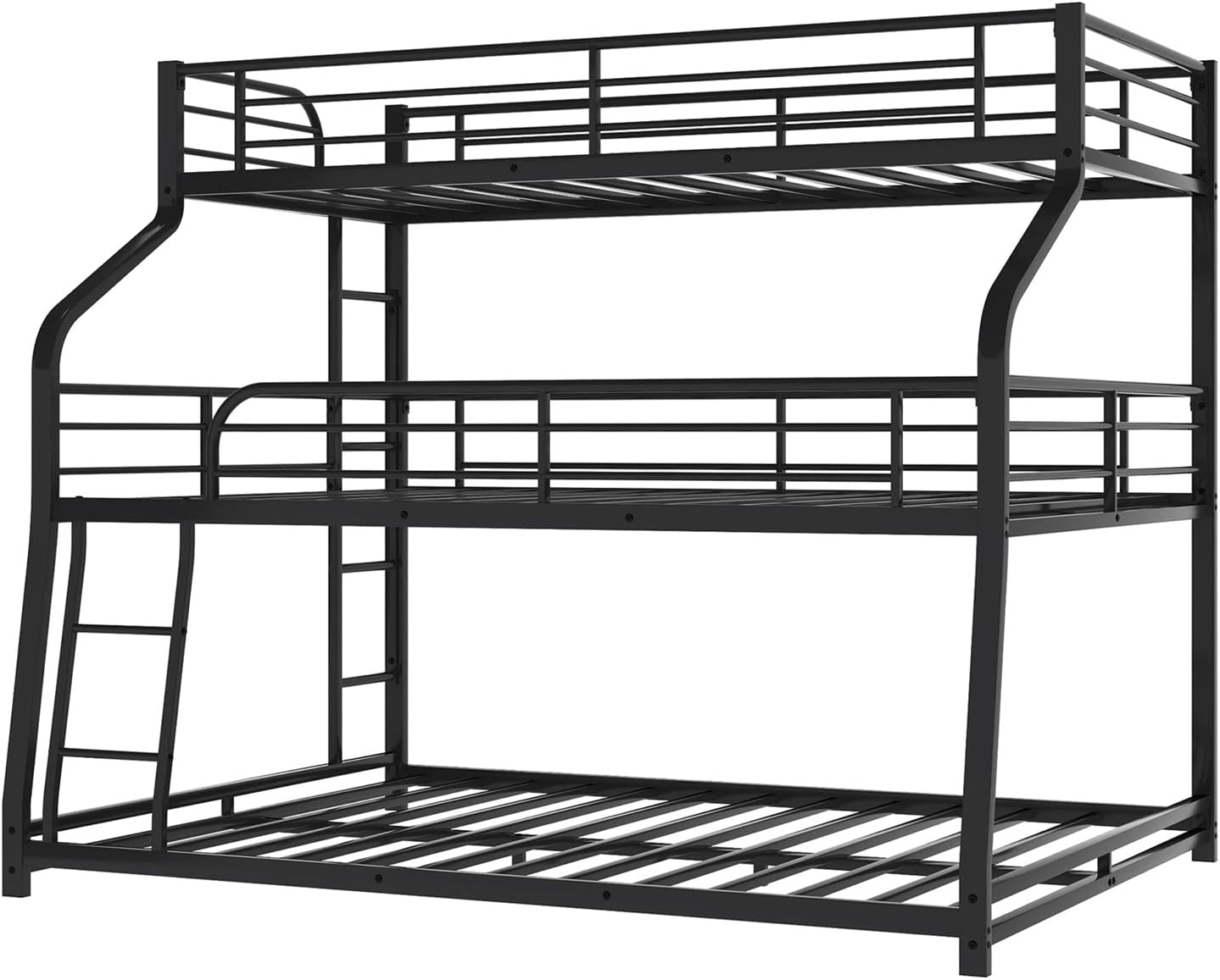 Bellemave Metal Triple Beds Twin XL Over Full XL Over Queen Bunk Bed Frame 3 Bed Bunk Beds for Kids Teens Boys Girls with 2 Ladder/Full-Length Guardrails, Black