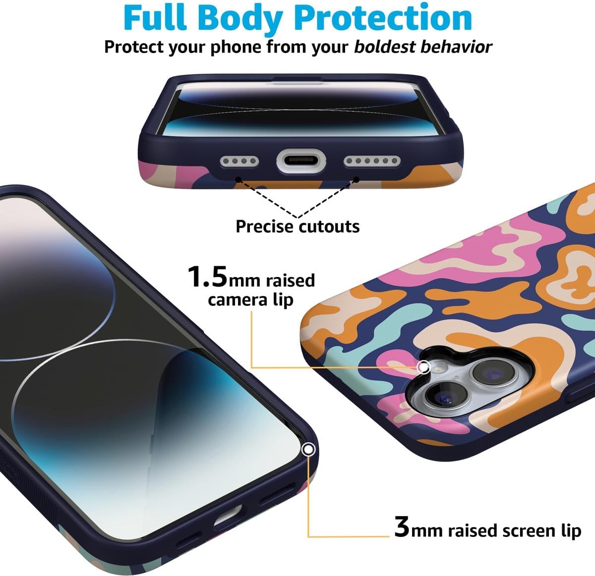 Casely iPhone 16 Case | Midnight Color Splash | Abstract Retro | Bold Protective Design | Compatible with MagSafe