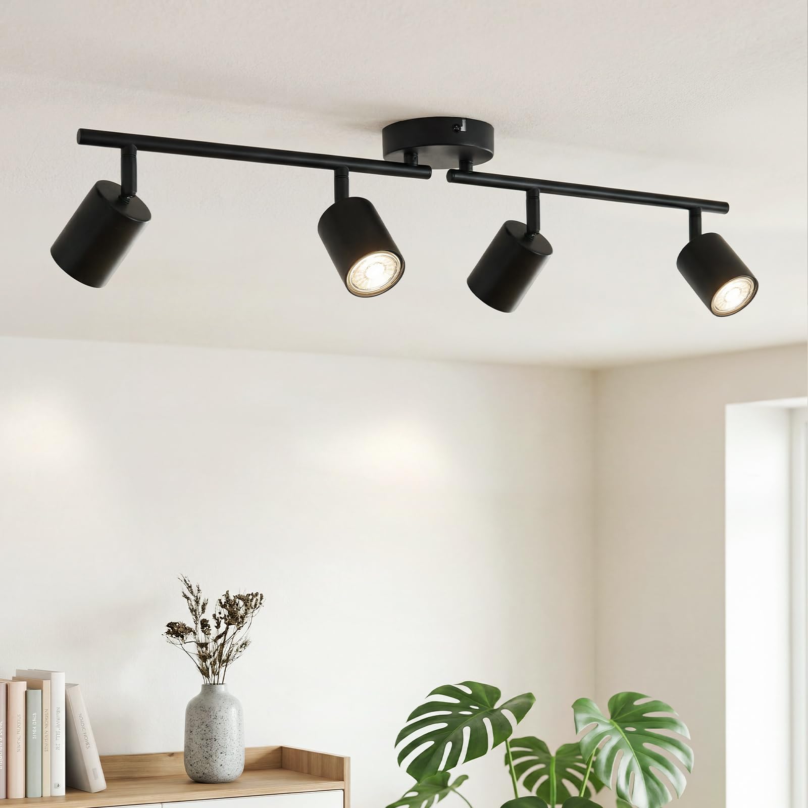 Sanyoung 4 Way Spot Lights Ceiling, Modern Kitchen Ceiling Light, Black Light Fittings GU10, Adjustable Spotlights Bar Track Lighting for Bedroom Living Room Hallway, Bulb Not Included