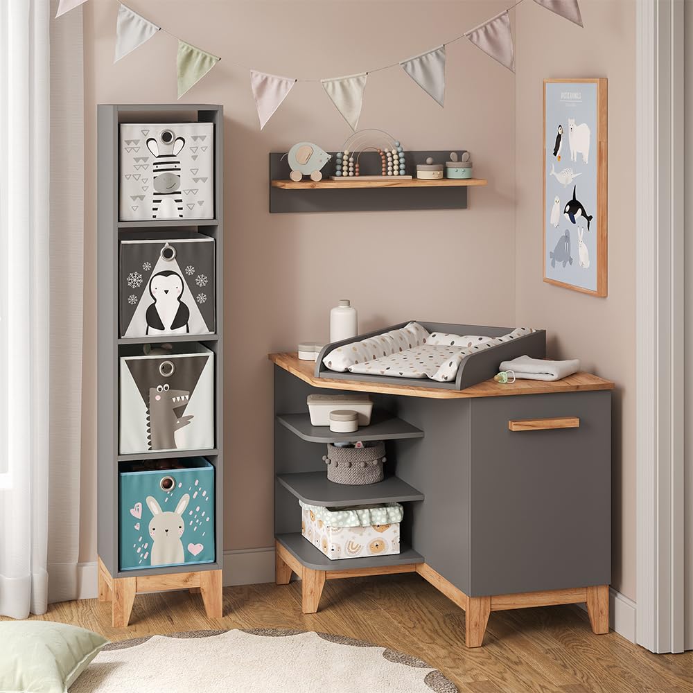 VitaliSpa Table à Langer Malia, Gris/Artisan, 85x85.2cm avec Porte, Plan à Langer Amovible pour Une Utilisation comme Commode d’Angle