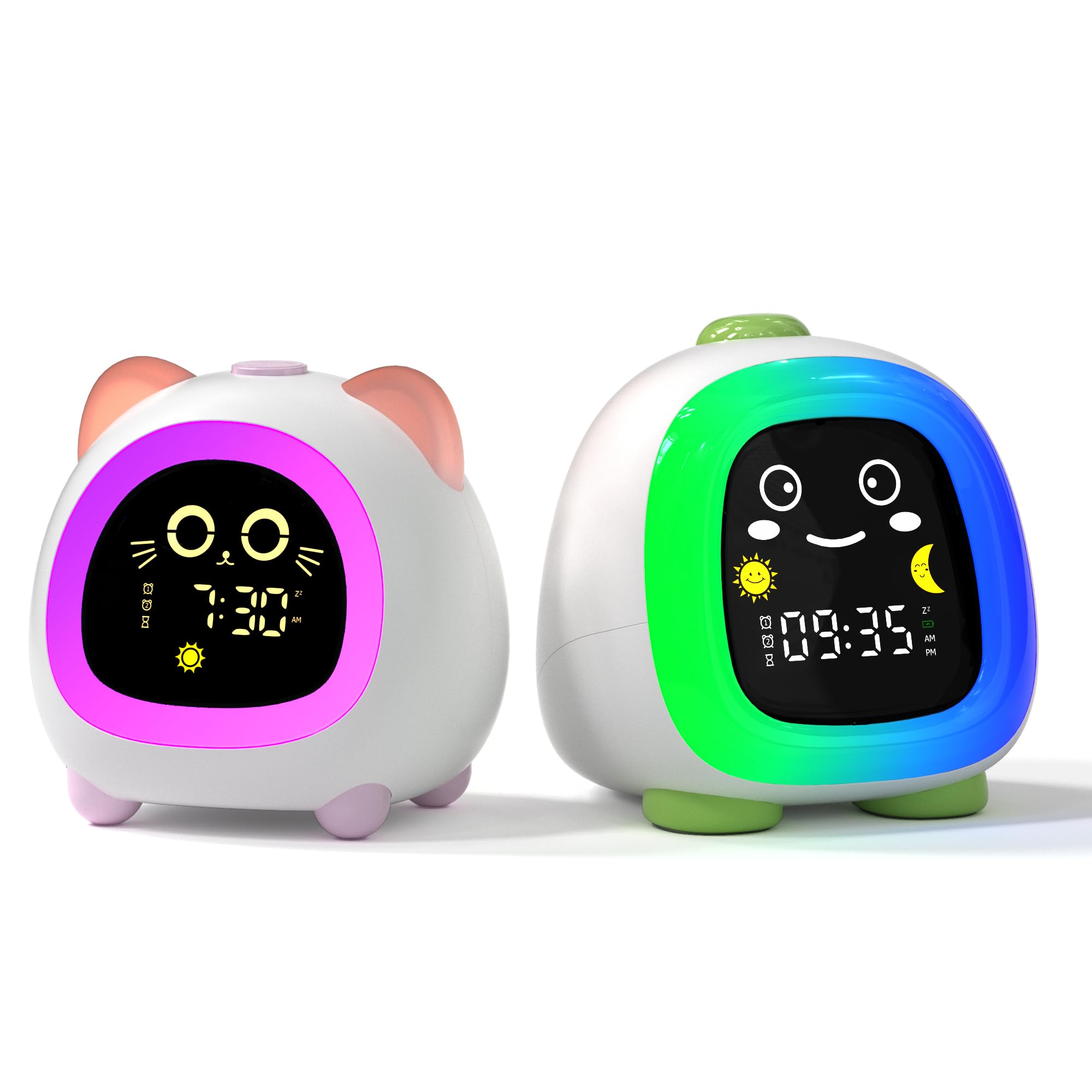 ANALOI Alarm Clock for Kids, Kids Alarm Clock Ok to Wake Cute Night Light for Bedroom, Toddlers Sleep Training, Dinosaur and Cat Gift for Boys Girls Children