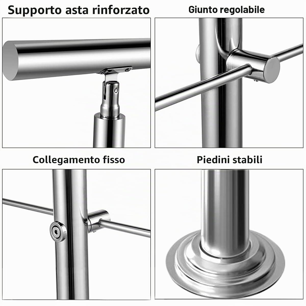 Corrimano in acciaio inox, ringhiera per scale, parapetto, balcone, con 2 barre trasversali, per interni ed esterni, in acciaio inox, balcone (150 cm, 2 barre trasversali)