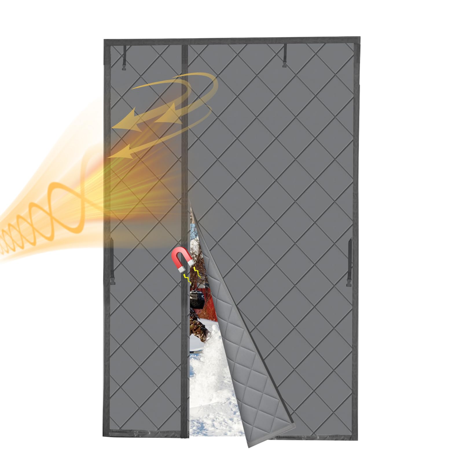 Rideau de porte magnétique isolation thermique hiver coupe-vent imperméable Oxford gris