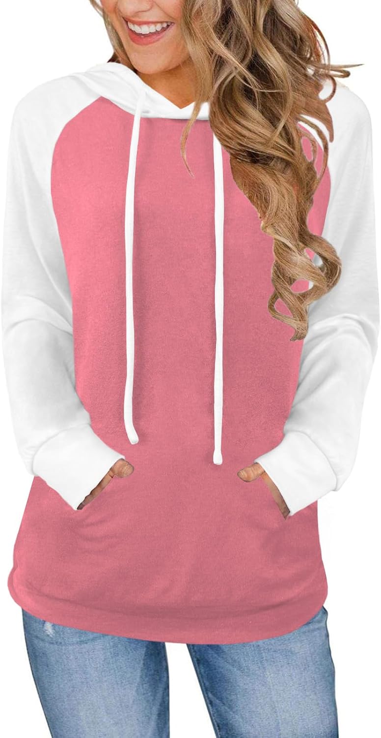 Bosmeer Hoodies for Women Lightweight Long Sleeve Sweatshirt Loose Fit Color Block Tunic Tops with Pockets 2025
