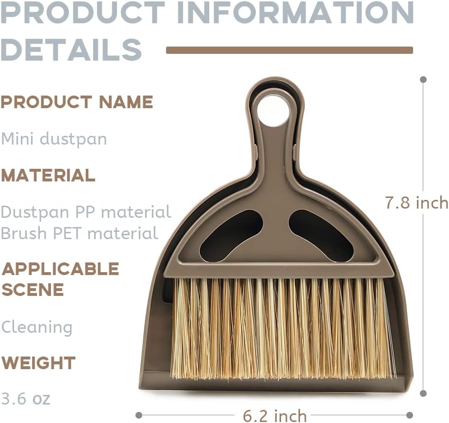 Small Broom and Dustpan Set Mini Dustpan and Brush, Hand Broom and Dustpan Set, Mini Broom and Dustpan Set for Home/Camping/Pets/Dorm (2pcs)
