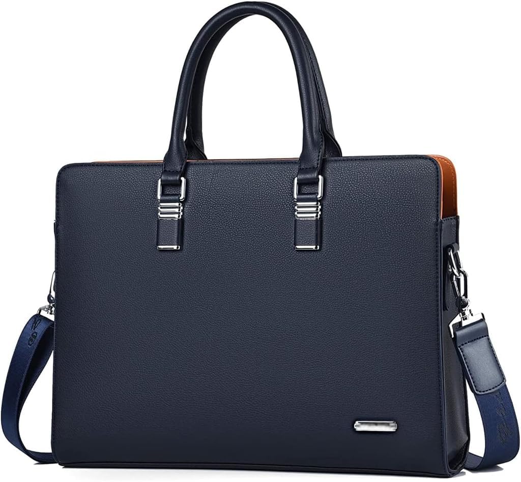 – Business Bag Leather Briefcase Shoulder Laptop Office Bag Messenger Bag Travel Bag for Men, Removable and Adjustable Shoulder Strap (Dark Blue)