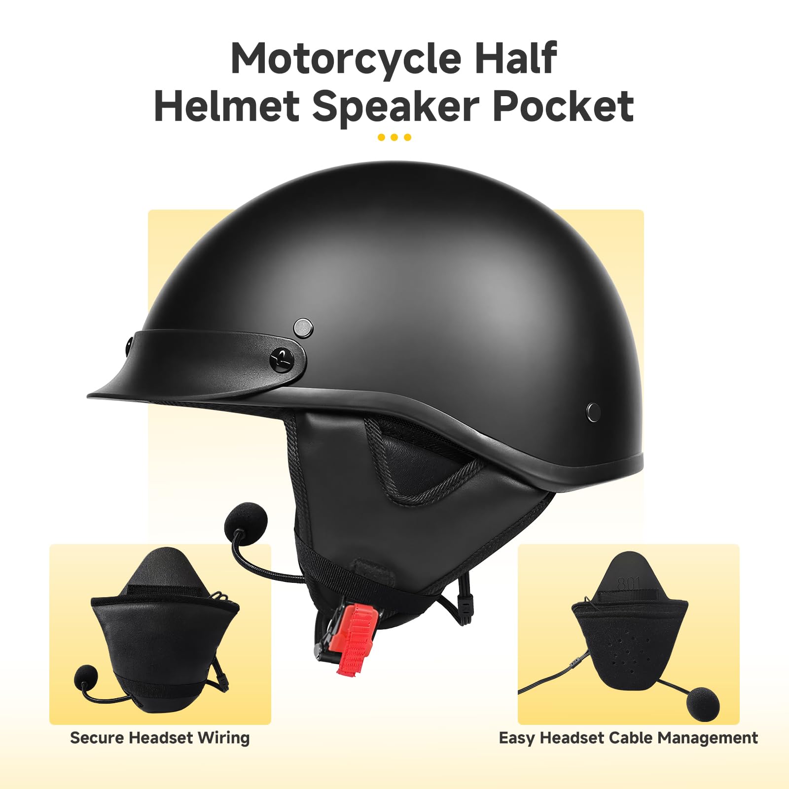 Moman HEB Half Helmet Speaker Pockets, Ear Pads for Motorcycle Helmet Headset Motorbike Headphone Helmet with Narrow or Wide Straps Blocks Wind Noise & Cold : Automotive