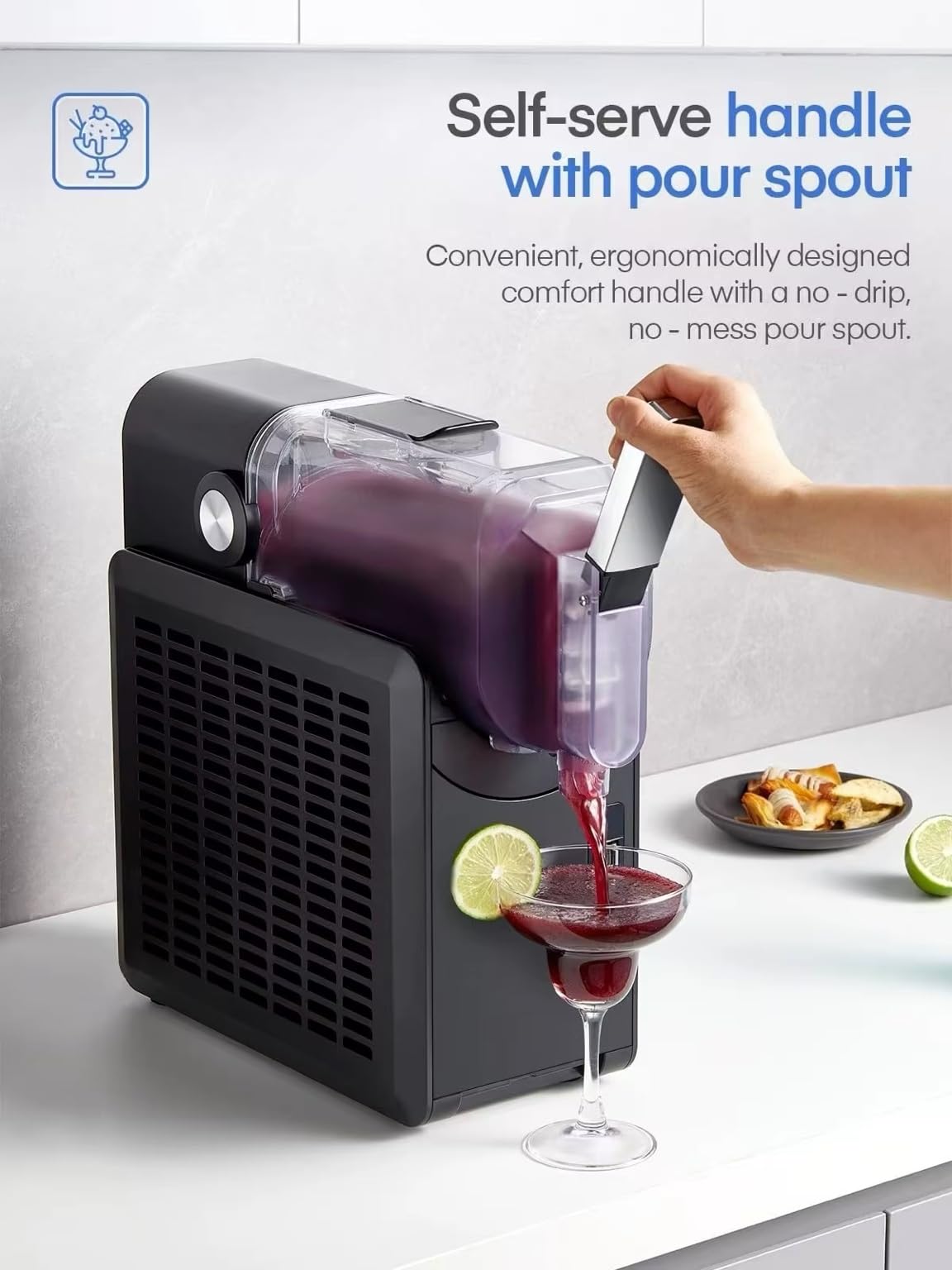 Silver Style - Machine à boisson glacées 5 en 1 - Slush Machine et granita, capacité 2L, prêt en 35mn, 6 Programmes : granité, smoothie, milkshake, café frappé, slushie sangria, nettoyage auto