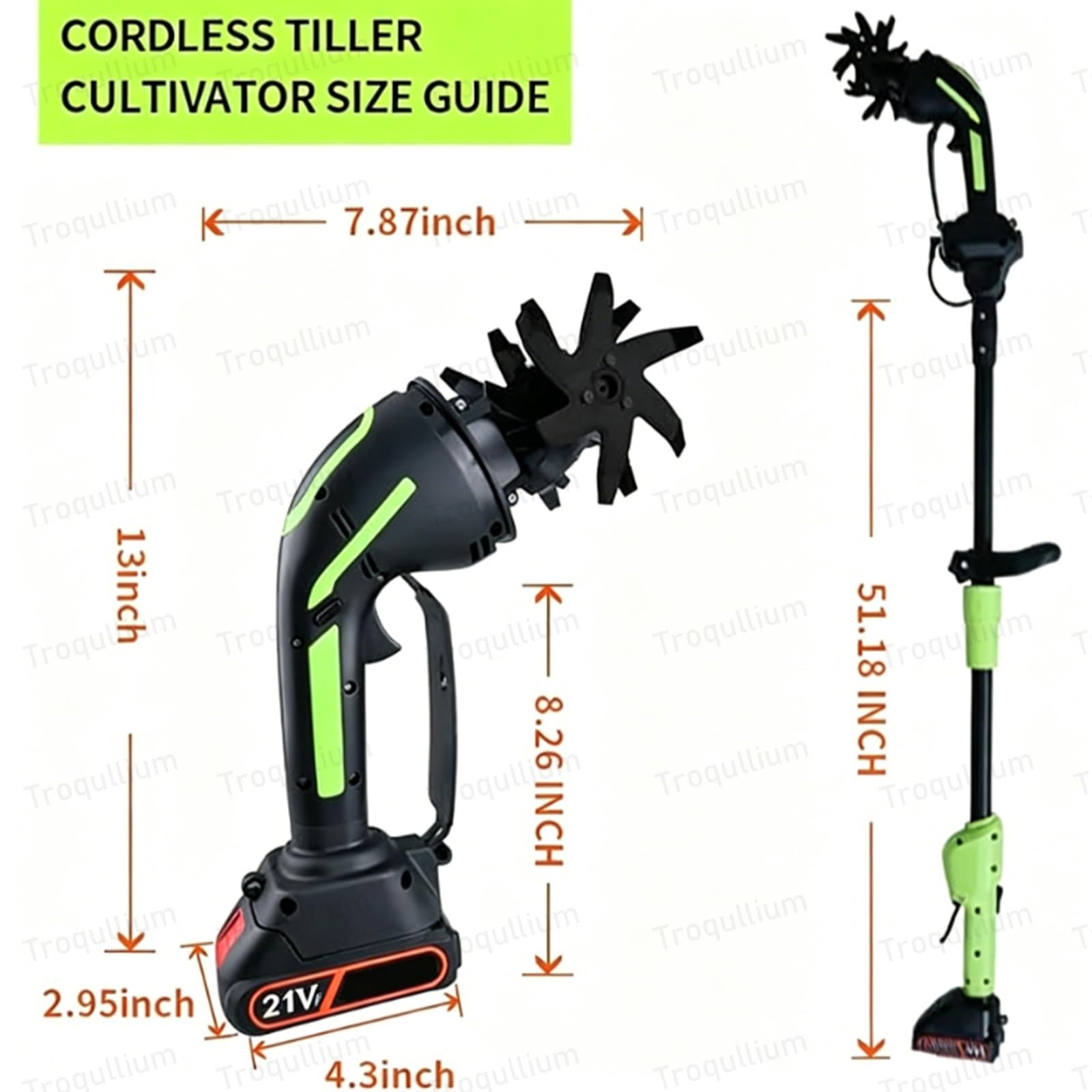 Motobineuse électrique 21V, avec 2batteries 1,5Ah, 4lames métalliques, Largeur de Travail 10cm, Profondeur de Travail 10cm, Vitesse 235tr/min