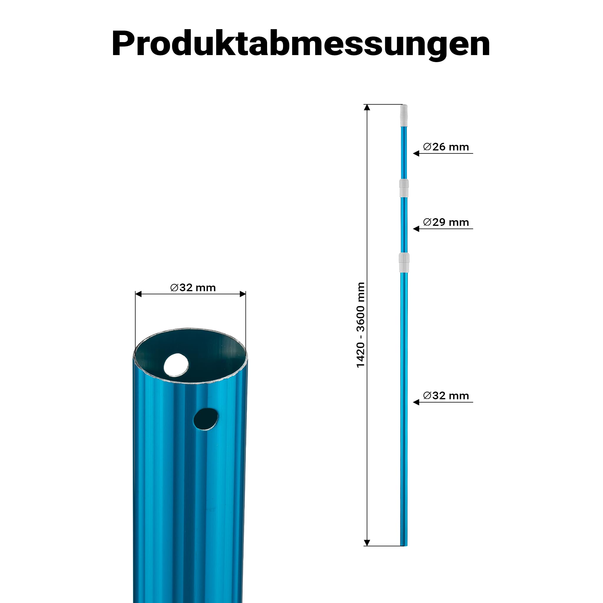 Wiltec Teleskopstange zur Poolreinigung ausfahrbar 120-360 cm Teleskopstiel passend für Bodenbürsten & Kescher