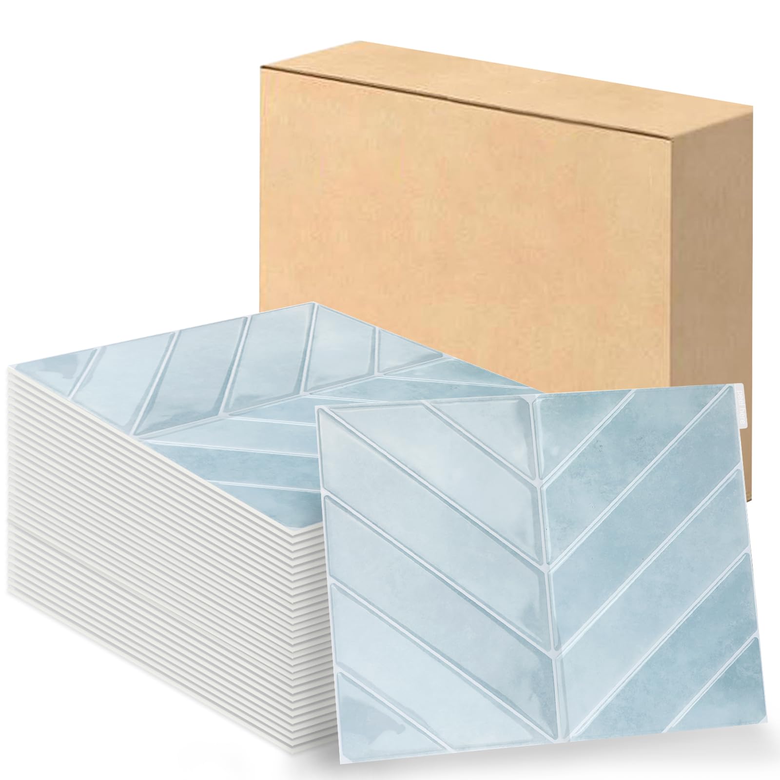 Swehooirt Adhesive Tiles, Kitchen 3D Tile Stickers, Wall Tiles, Self-Adhesive Tiles, Kitchen, Adhesive Tiles, Bathroom Wall, Pack of 10, Herringbone Pattern, Blue (29 x 23 cm)