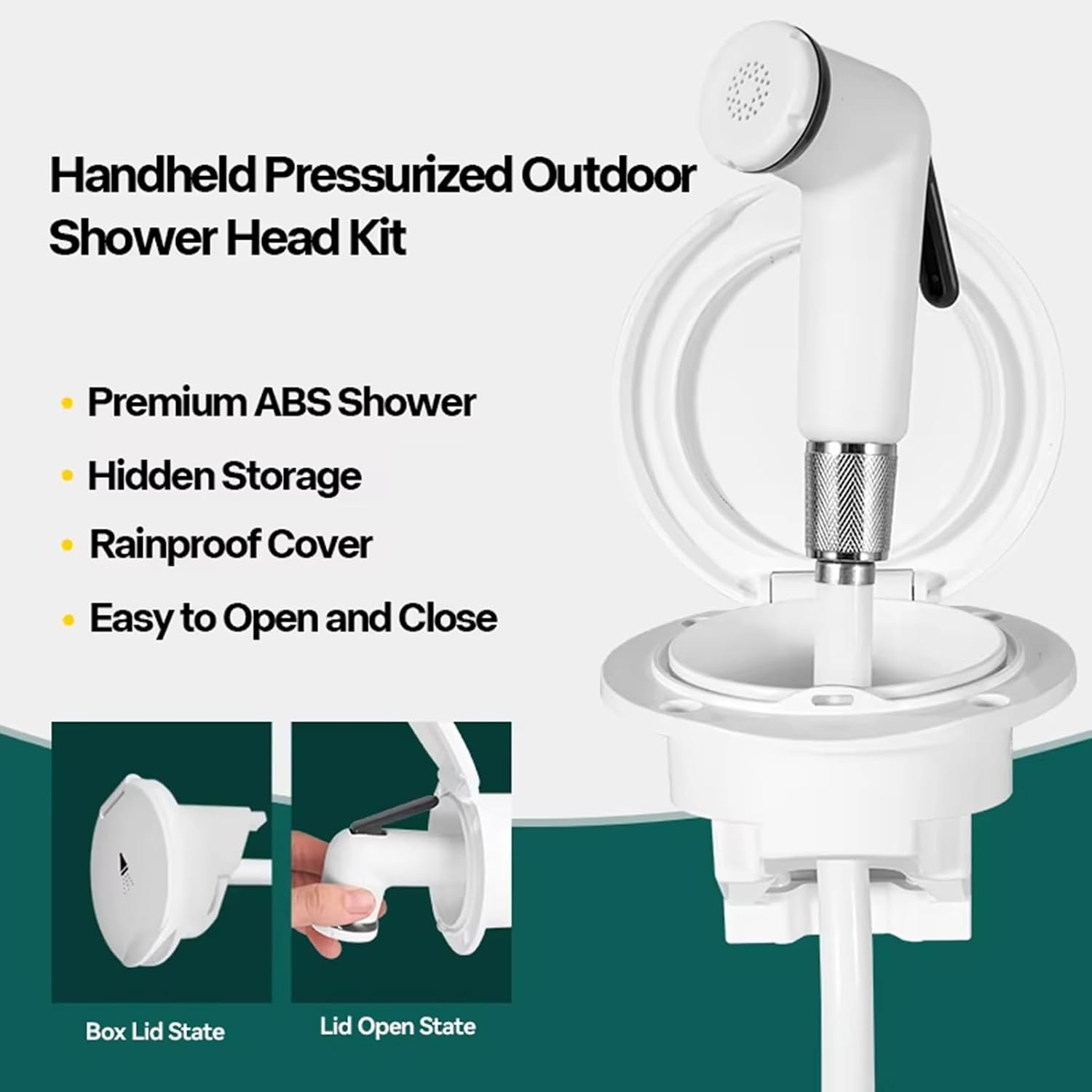 RV Outdoor Handheld Shower Head Kit, 2.5m Kink-Free Hose Pressurized Camper Shower Set with Hidden Storage Rainproof Cover for RV Van Boat Marine