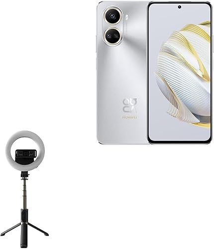 BoxWave Stand and Mount Compatible with Huawei Enjoy 60 - RingLight SelfiePod, Selfie Stick Extendable Arm with Ring Light - Jet Black