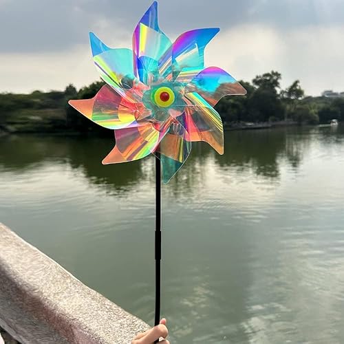 Miniatura 7 de Paquete de 5 molinetes para patio y jardín, molinetes reflectantes para disuasión de aves, molinetes para exteriores, molinetes para exteriores para