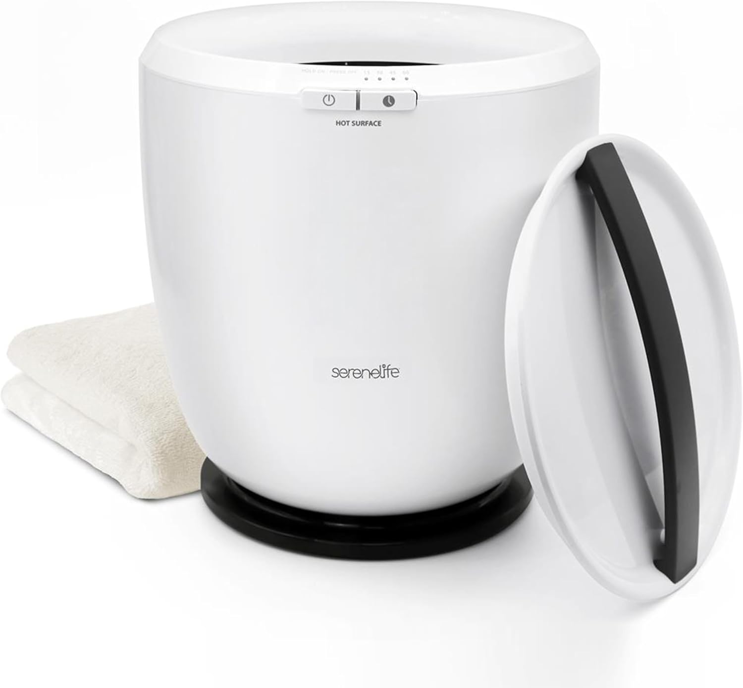 SereneLife Counter Towel Warmer Bucket - with Customized Fragrance for Spa and Bathroom, Luxury Towel Heater, Auto Shut off, Fits 1 large Towel, Blanket, Bathrobe, PJs (Black) White