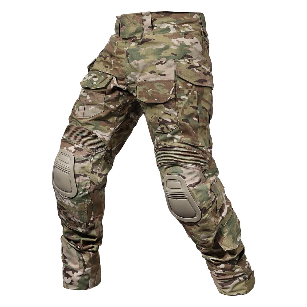 Sinairsoft Men's Multi-Camo G3 Tactical Pants With Knee Pads, Airsoft Paintball Hunting Outdoor Pants,Combat Army Bdu Trousers