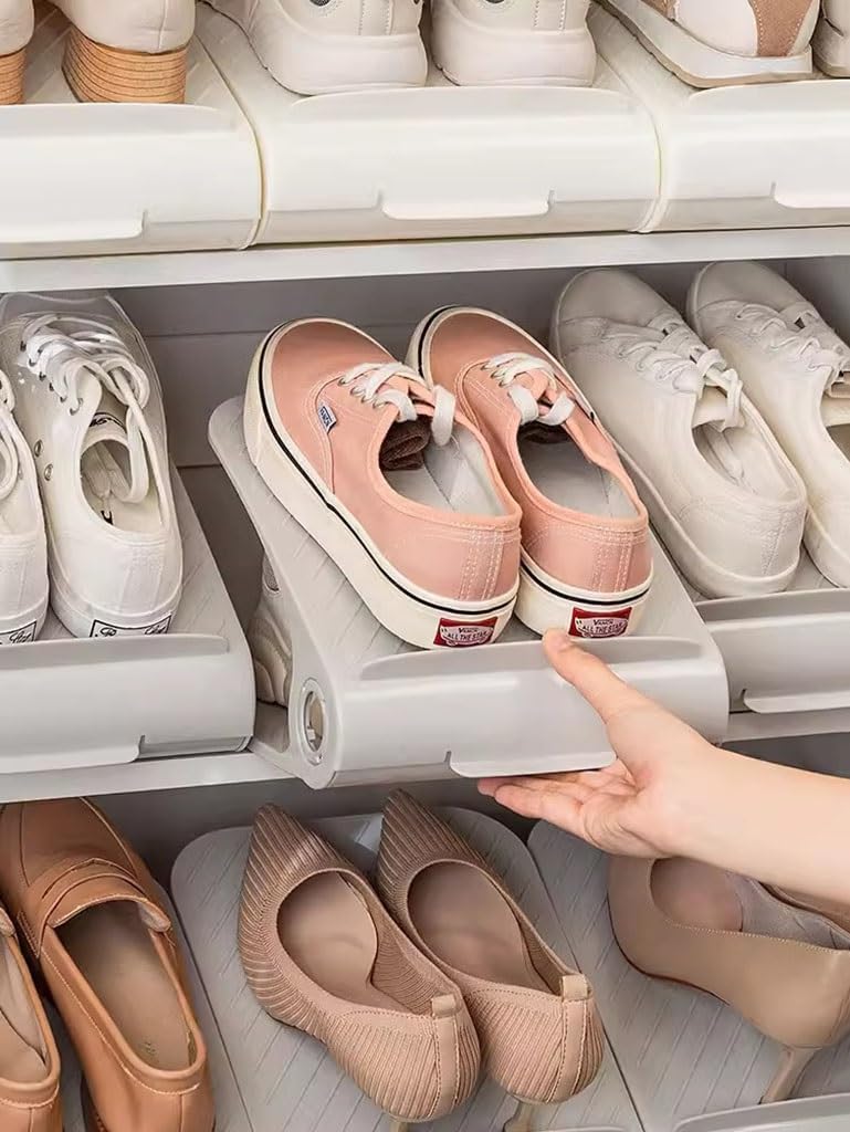 Shoe Slots Organizer Adjustable Height Shoe Slot Organizer for Both Feet, Can Store Most Shoes, Space Saving (Color : White, Size : 12pcs)