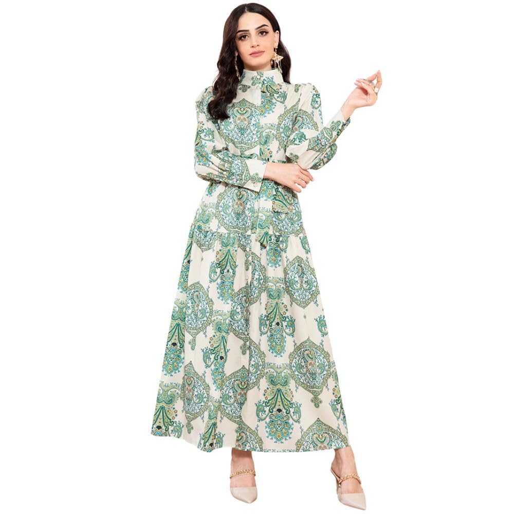FridayInWomen Dress Polyester Loose and Flare Long Sleeve Maxi Dress White Dress for Diwali