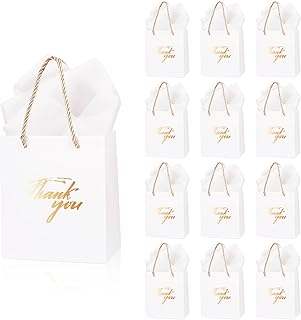 12 Pack Thank You Gift Bags with Tissue Paper, Small White G