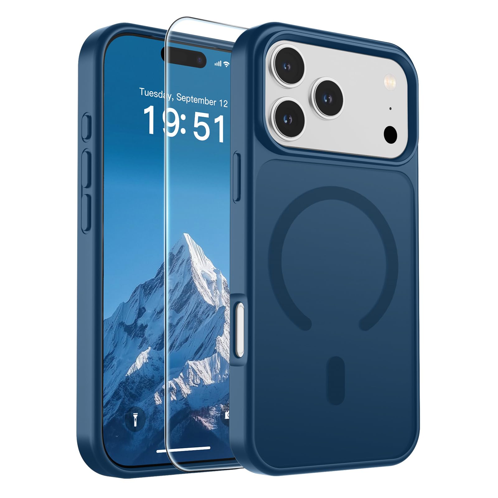 SUPFINE Magnetic for iPhone 17 Pro Case Deep Blue | With Screen Protector, Translucent Matte, Compatible with MagSafe, Military Grade Drop Proof, Rugged Shockproof Protective
