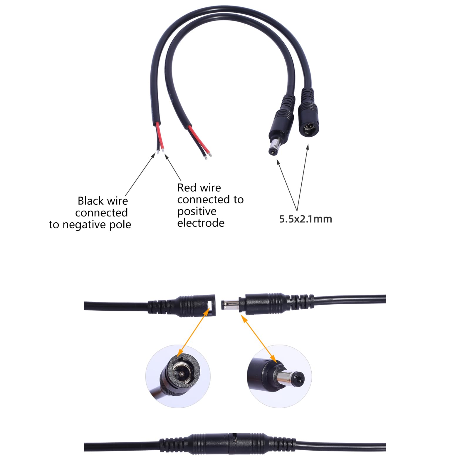 Hqkfuybl 5.5x2.1mm AntiLoss Power Cable with Rotating Lock for Surveillances Equipment and Electronic Keyboards 18AWG