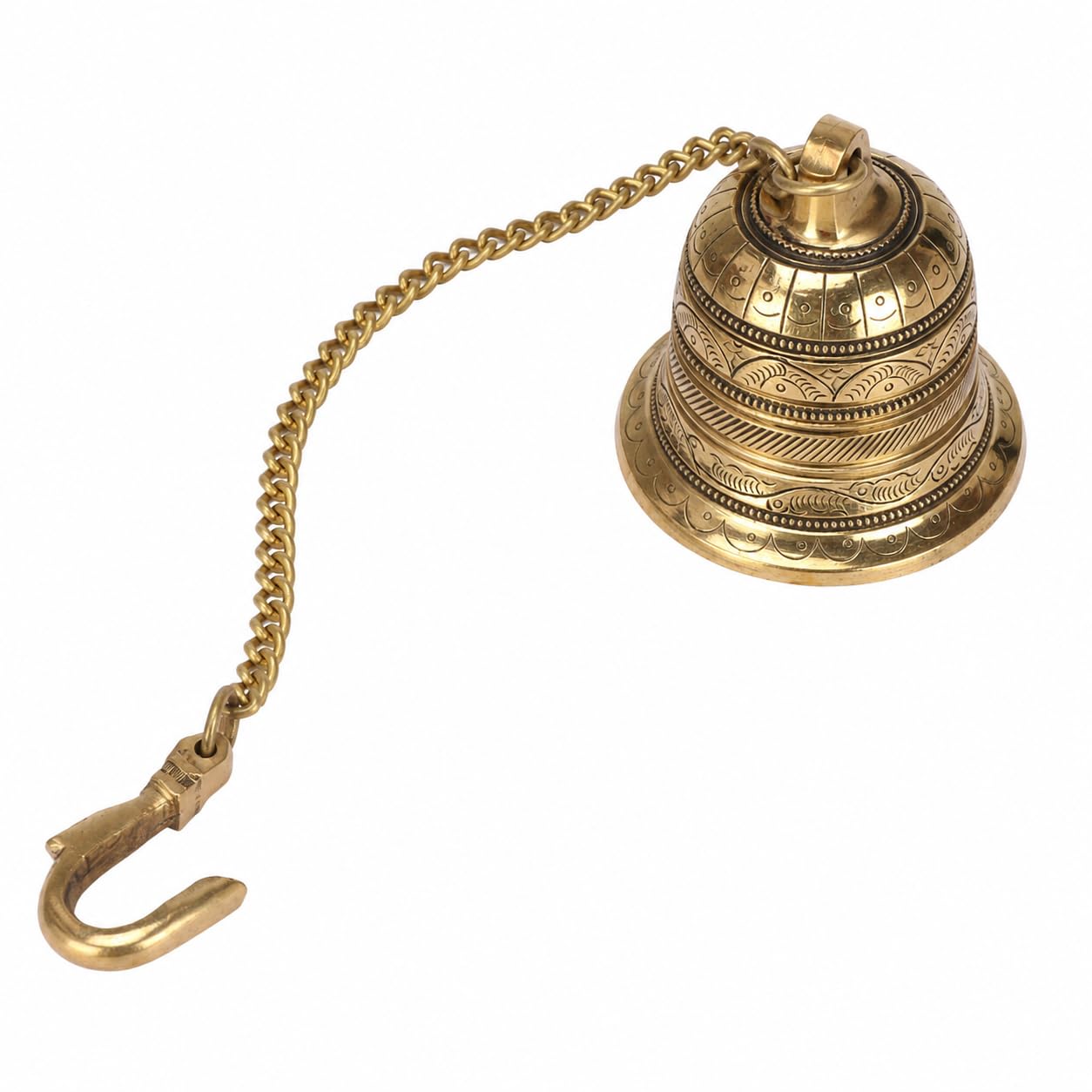 Kartique Brass Hanging Temple Bell with Chain J Hook Pooja Ghanti Decor 2